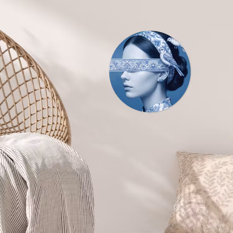 Behangcirkel - Portret - Klassiek - Wit - Blauw — 5