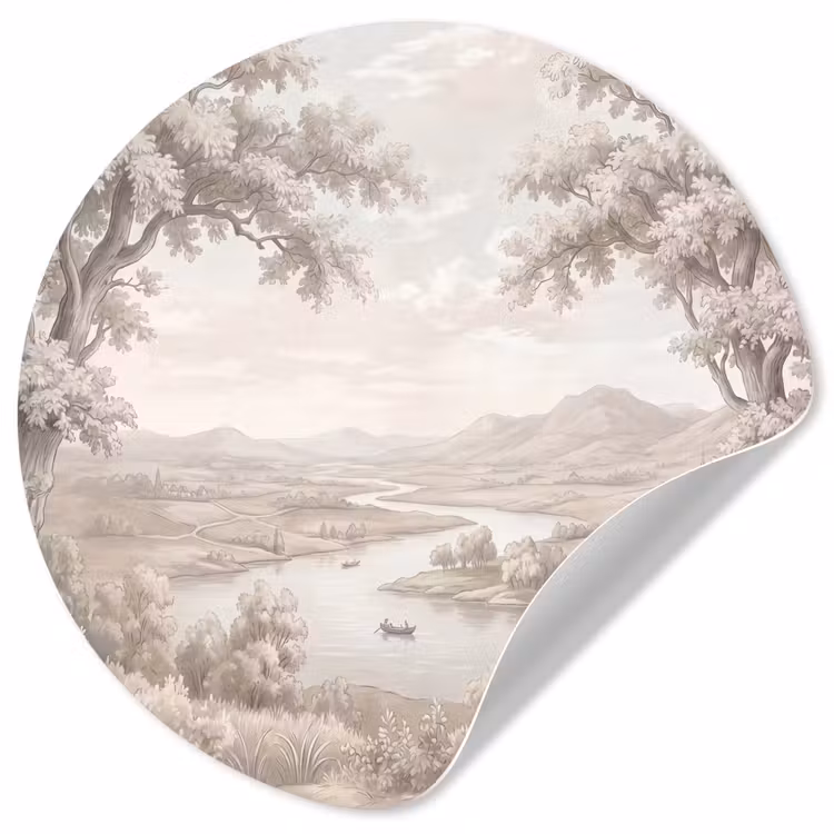 Behangcirkel - Rivierlandschap - Bergen - Natuur - Vintage - Beige — 1