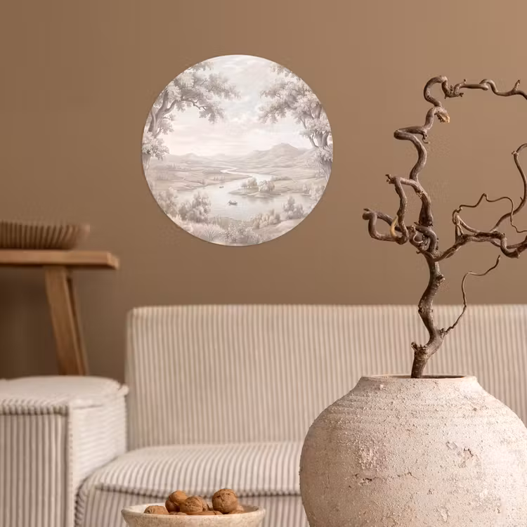 Behangcirkel - Rivierlandschap - Bergen - Natuur - Vintage - Beige — 2