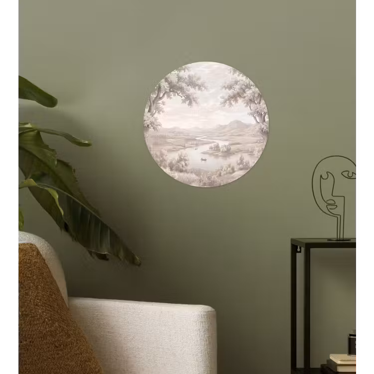 Behangcirkel - Rivierlandschap - Bergen - Natuur - Vintage - Beige — 3