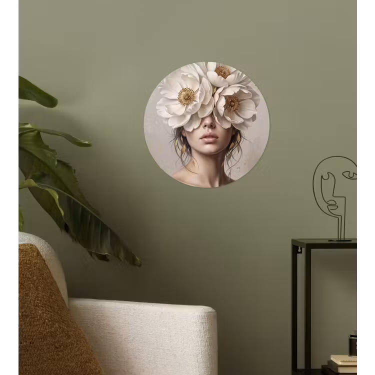 Behangcirkel - Vrouw - Pioenroos - Wit — 3