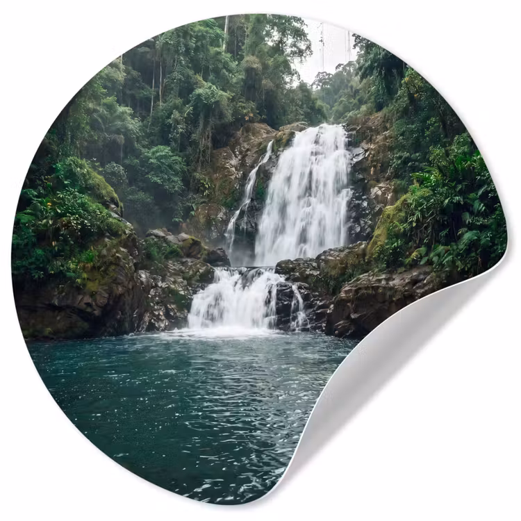 Behangcirkel - Waterfall - Forest - Nature - Greenkhgyguyg — 1