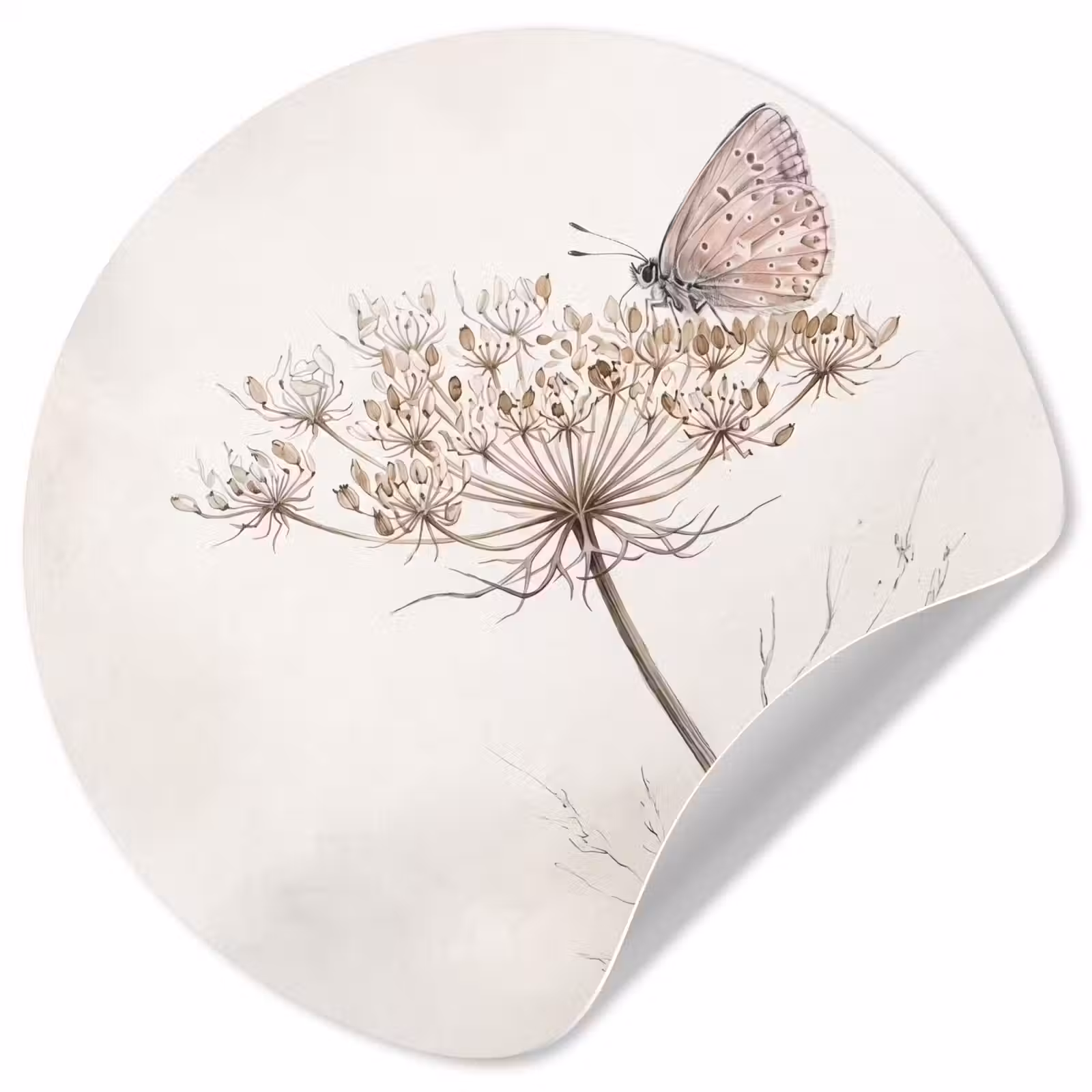 Behangcirkel - Vlinder - Bloem -Natuur - Beige — 1
