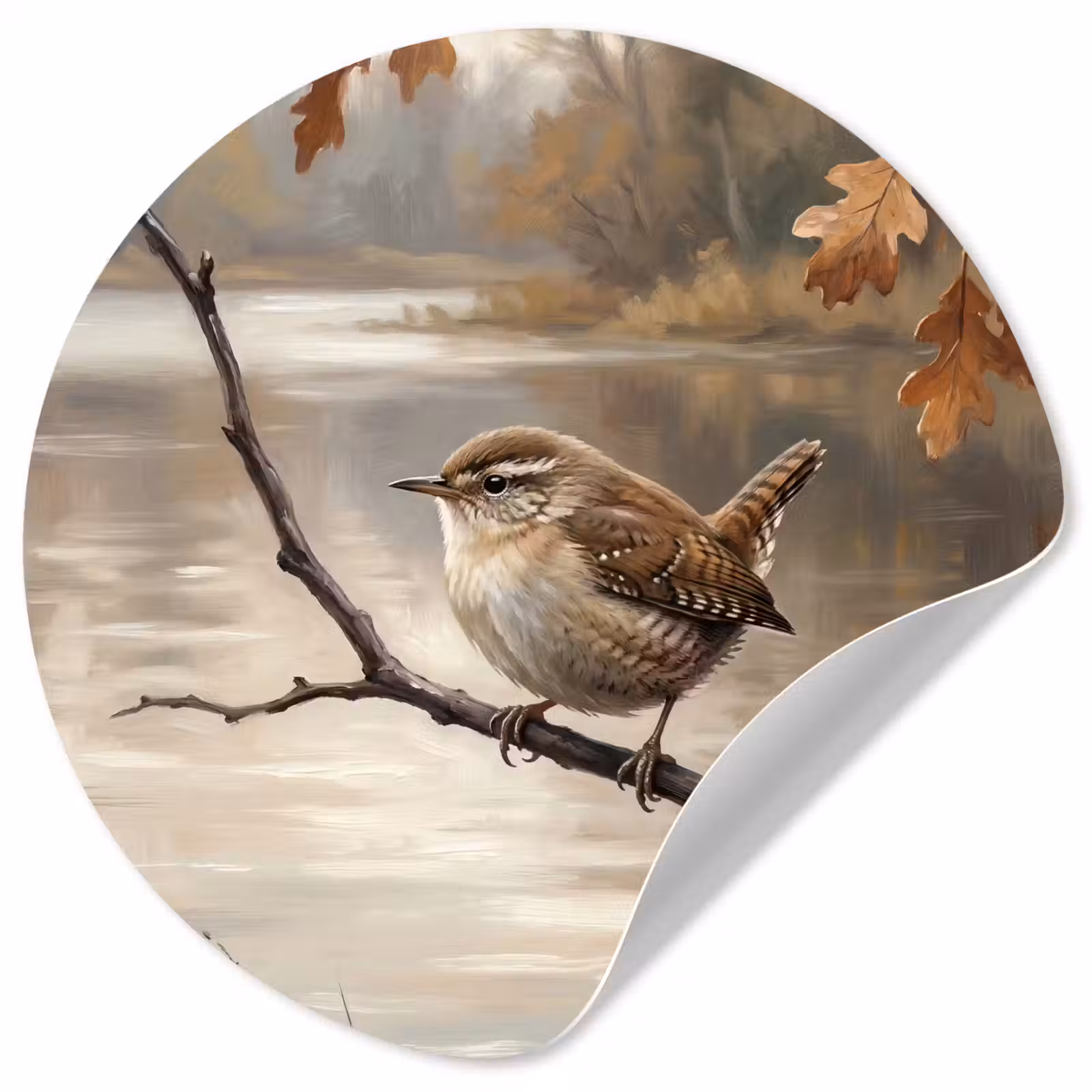 Behangcirkel - Winterkoninkje - Tak - Rivier - Natuur - Sfeervol — 1