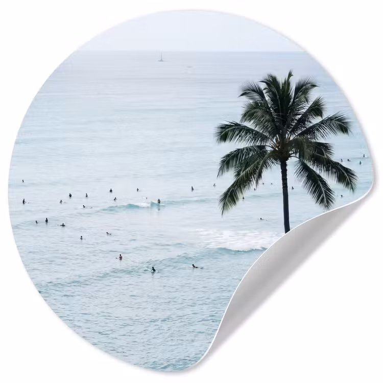 Behangcirkel - Oceaan - Palmbomen - Surfers — 1