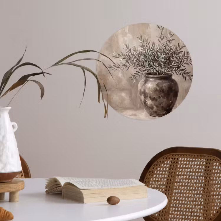 Behangcirkel - Olijfplant - Aardenpot - Abstract - Beige — 4