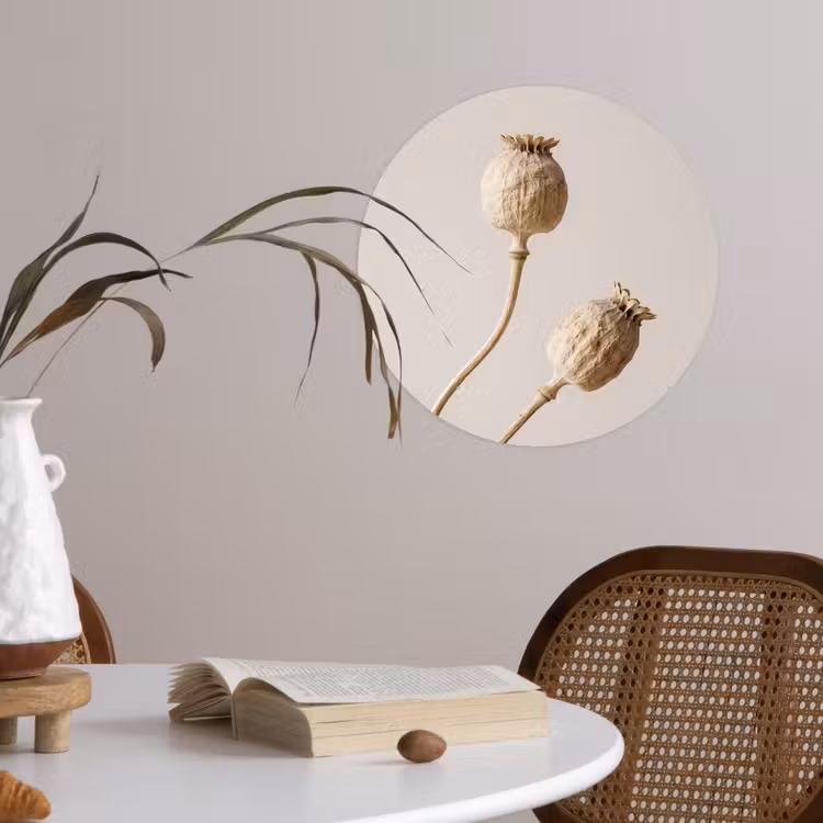 Behangcirkel - Papaverbollen - Droogbloemen - Minimalistisch - Beige - Rustig — 4