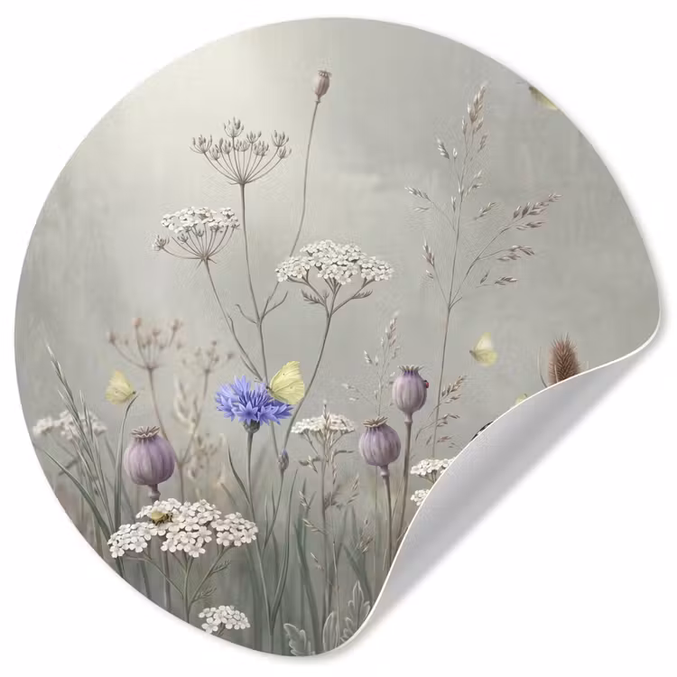 Behangcirkel - Vlinders - Wildbloemen - Illustratie - Kleurrijk — 1