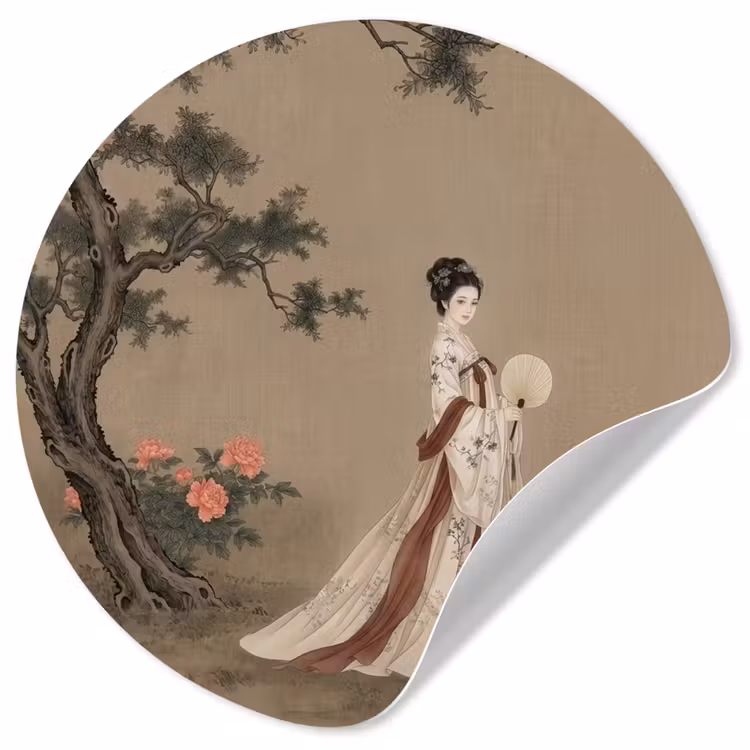 Behangcirkel - Vrouw - Azië - Kunst - Beige — 1