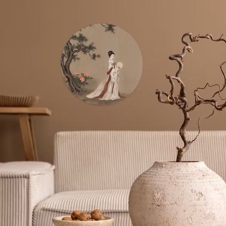 Behangcirkel - Vrouw - Azië - Kunst - Beige — 2