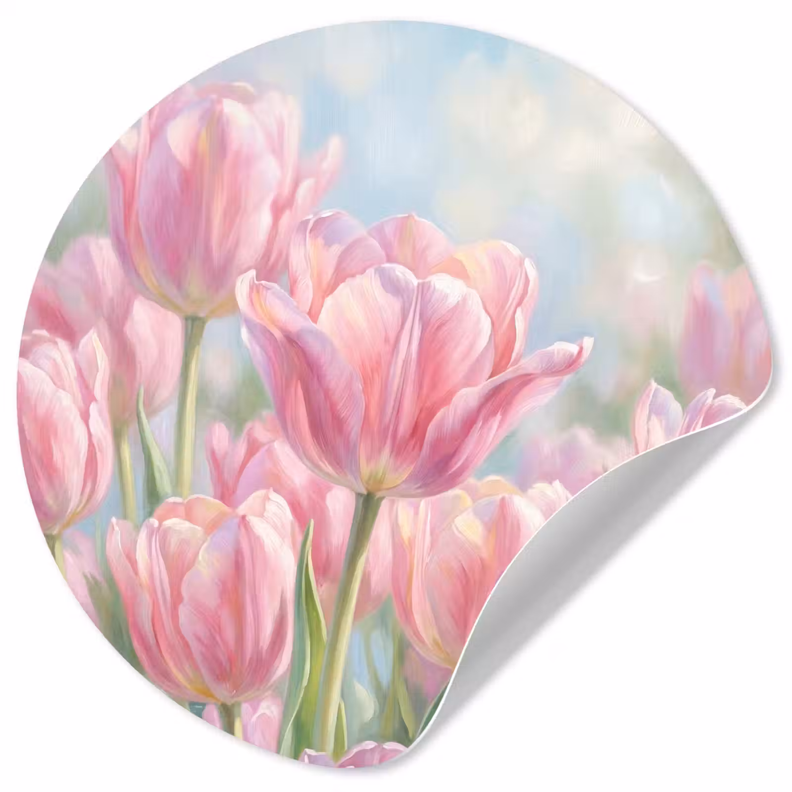 Behangcirkel - Tulpen - Veld - Lente - Roze — 1