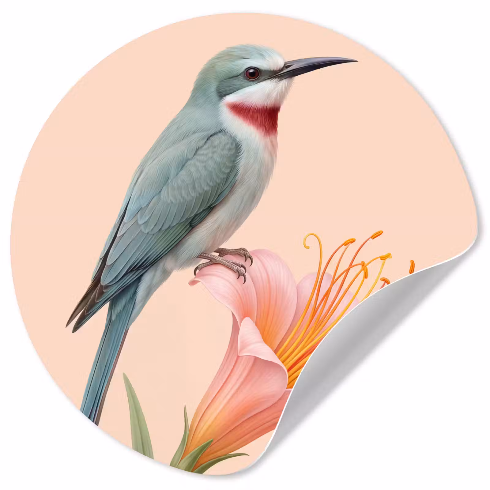 Behangcirkel - Vogel - Bloem - Natuur - Roze — 1