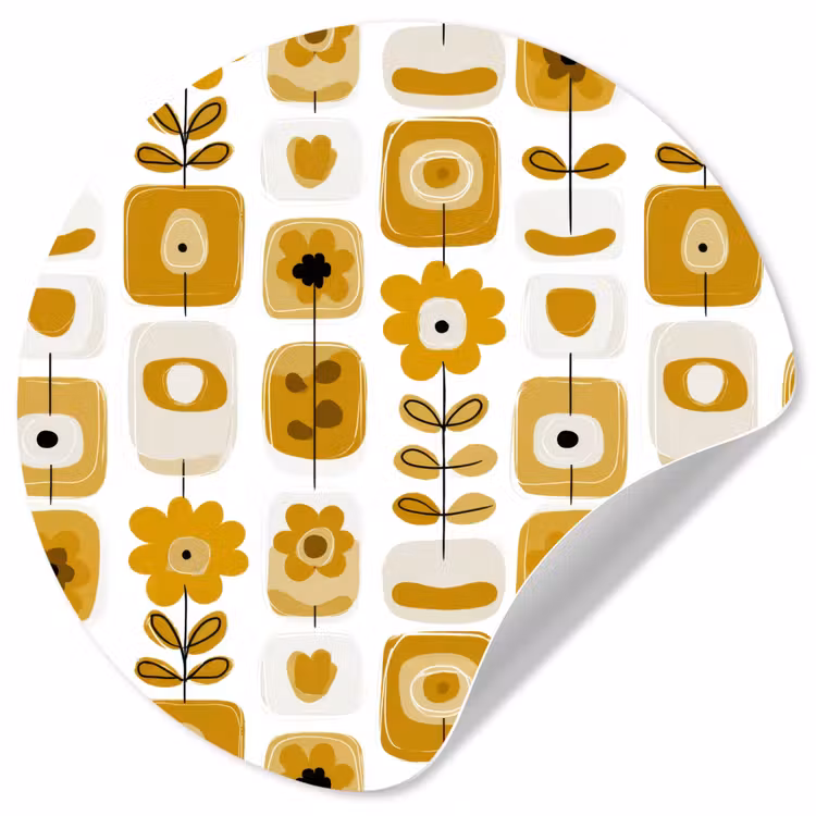 Behangcirkel - Retro - Abstract - Bloemen - Okergeel — 1