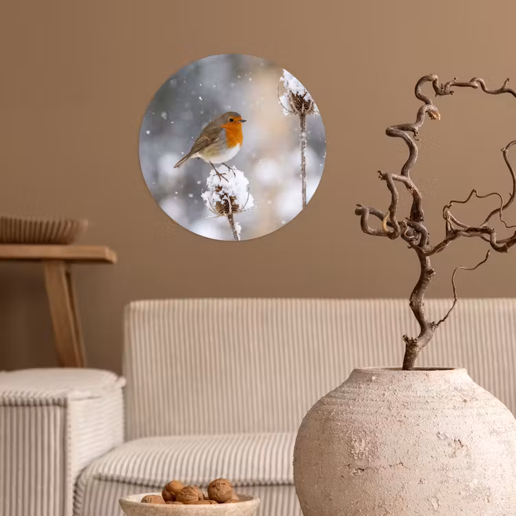 Behangcirkel - Roodborstje - Gedroogde bloem - Sneeuw - Winter - Vertederend — 2