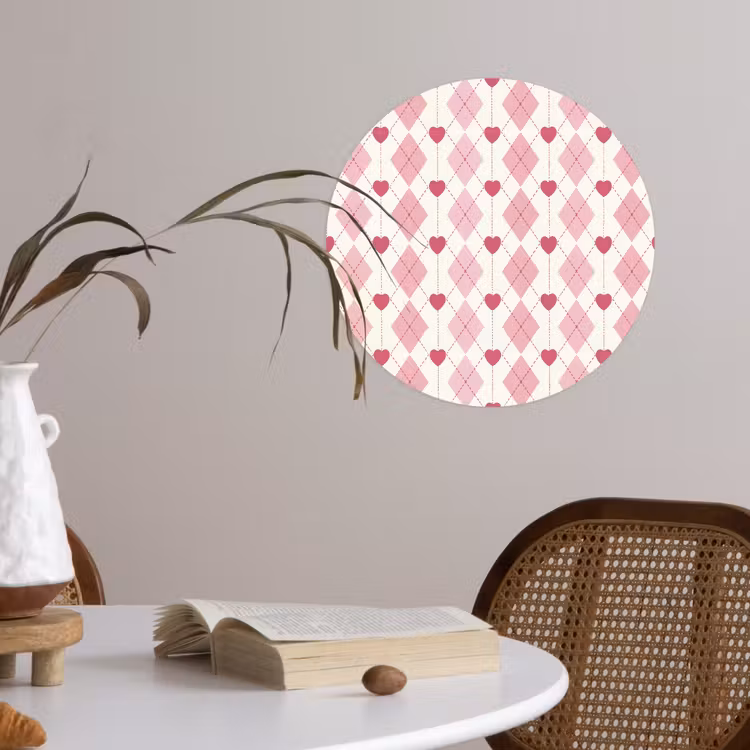 Behangcirkel - Ruiten - Klassiek - Roze - Wit — 4