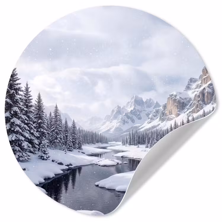 Behangcirkel - Sneeuwlandschap - Bergen - Rivier - Winter — 1