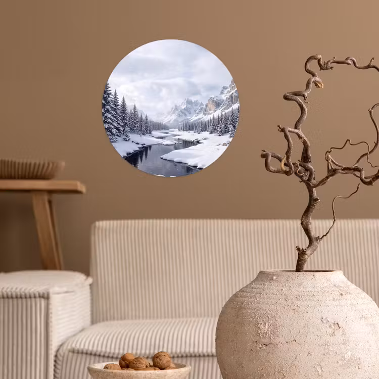 Behangcirkel - Sneeuwlandschap - Bergen - Rivier - Winter — 2