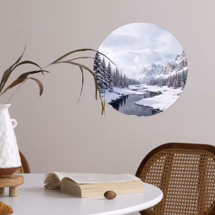 Behangcirkel - Sneeuwlandschap - Bergen - Rivier - Winter — 4