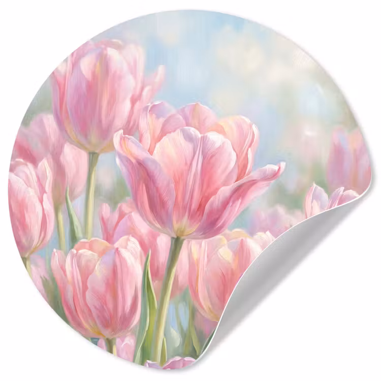 Behangcirkel - Tulpen - Veld - Lente - Roze — 1