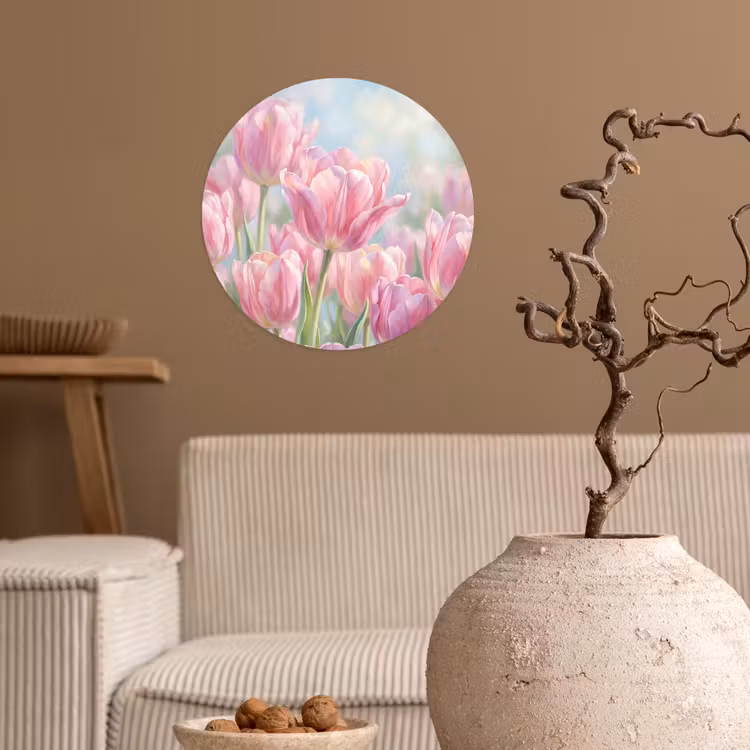 Behangcirkel - Tulpen - Veld - Lente - Roze — 2