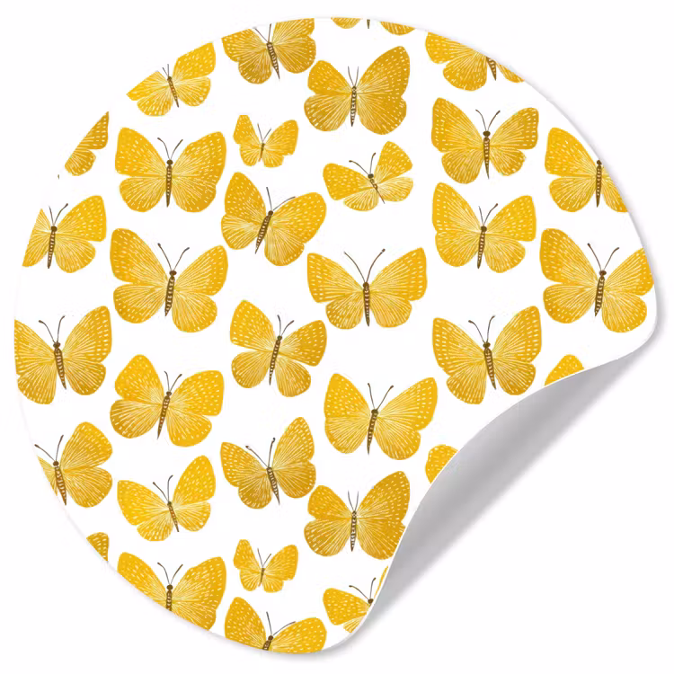 Behangcirkel - Vlinders - Botanisch - Illustratie - Geel - Wit — 1