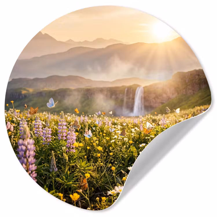 Behangcirkel - Vlinders - Waterval - Bloemenveld — 1