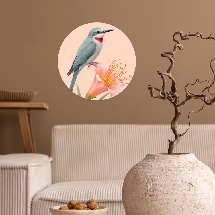Behangcirkel - Vogel - Bloem - Natuur - Roze — 2