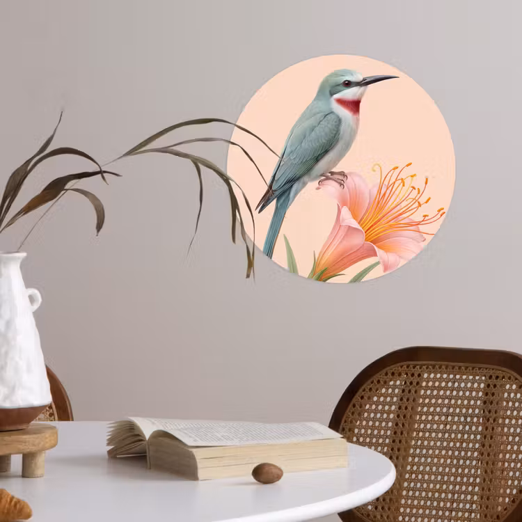 Behangcirkel - Vogel - Bloem - Natuur - Roze — 4