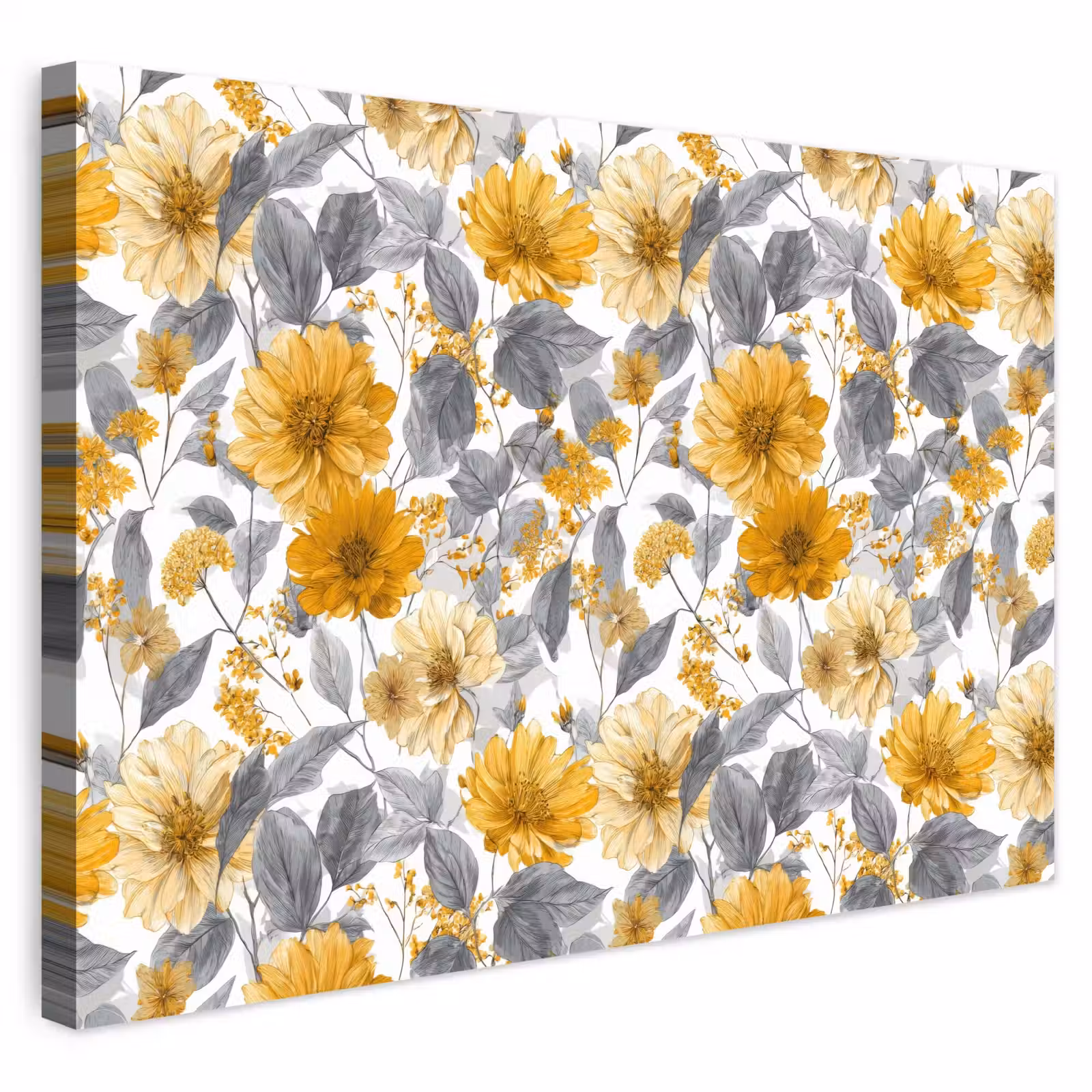 Buiten canvas - Bloemen - Botanisch - Elegant - Okergeel - Grijs — 1