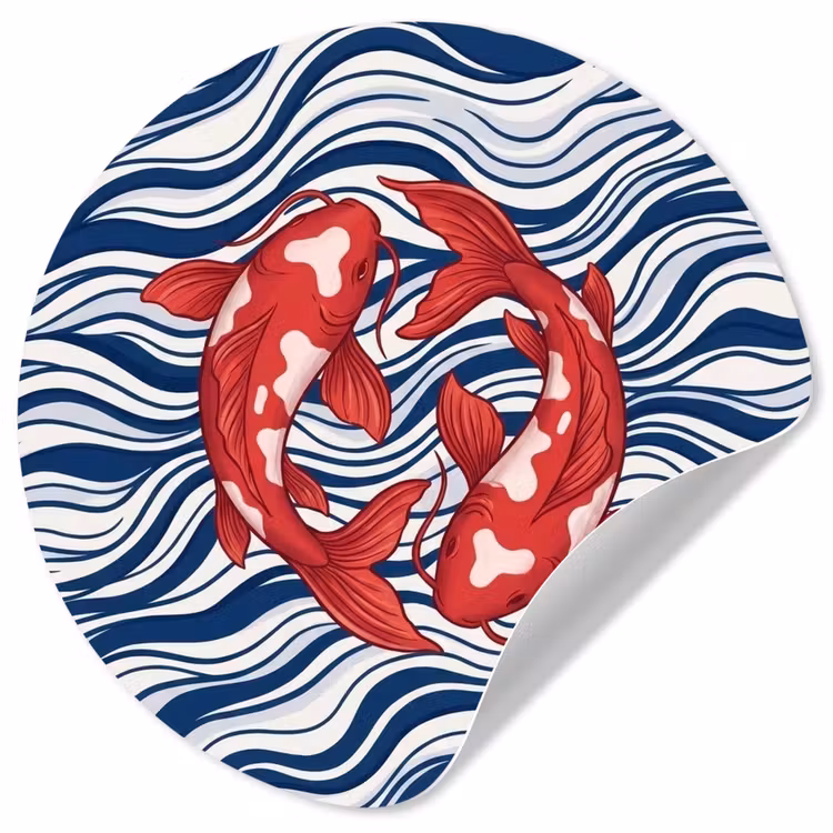Behangcirkel - Vis - Water - Natuur - Illustratie - Rood — 1