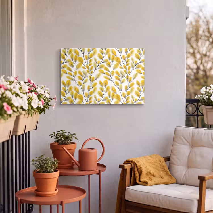 Buiten canvas - Bladeren - Botanisch - Elegant - Geel - Zwart — 4