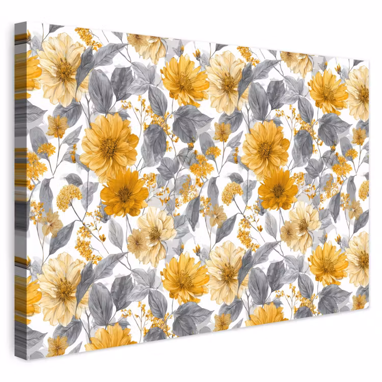 Buiten canvas - Bloemen - Botanisch - Elegant - Okergeel - Grijs — 1