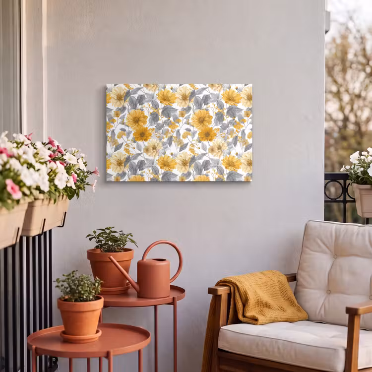 Buiten canvas - Bloemen - Botanisch - Elegant - Okergeel - Grijs — 4