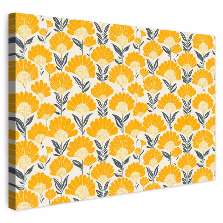 Buiten canvas - Bloemen - Retro - Botanisch - Okergeel - Grijs — 1