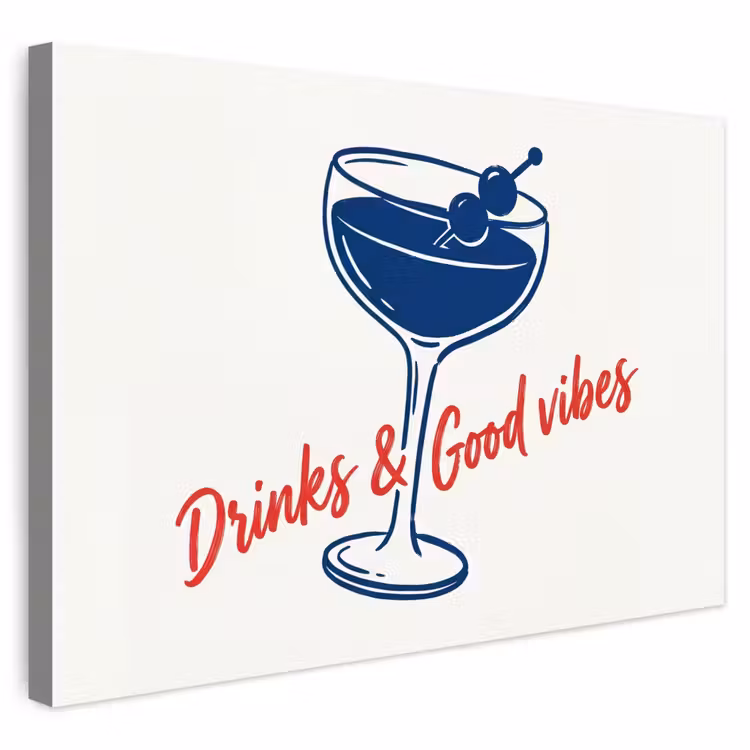 Buiten canvas - Cocktail - Glas - Illustratie - Blauw - Wit — 1