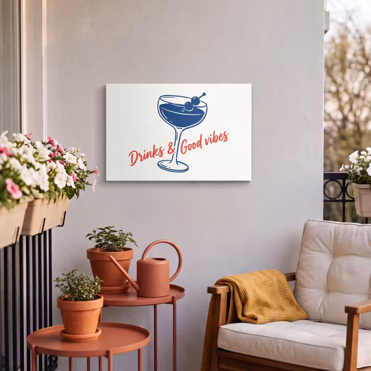 Buiten canvas - Cocktail - Glas - Illustratie - Blauw - Wit — 4