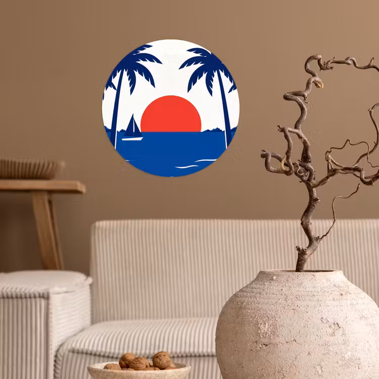 Behangcirkel - Zonsondergang - Zee - Palmboom - Tropisch - Modern — 2