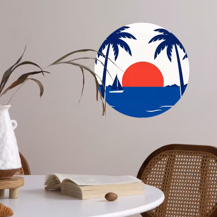 Behangcirkel - Zonsondergang - Zee - Palmboom - Tropisch - Modern — 4