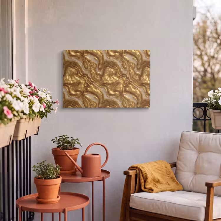 Buiten canvas - Golven - Organisch - Goud - Crème — 4
