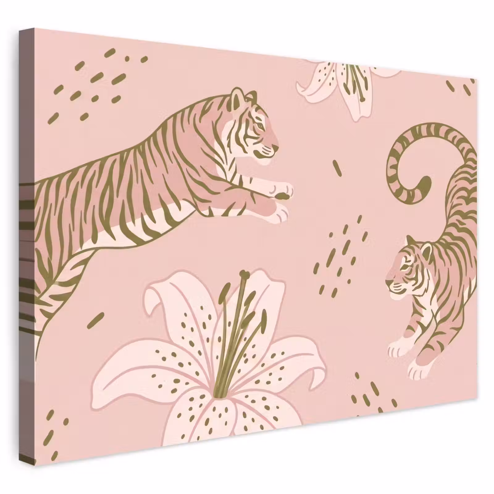 Buiten canvas - Kat - Springend - Bloemen - Abstract - Roze — 1