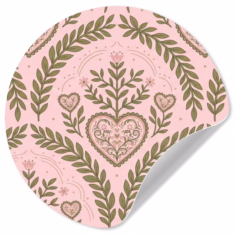 Behangcirkel - Patroon - Hart - Bloemen - Folkloristisch - Roze — 1