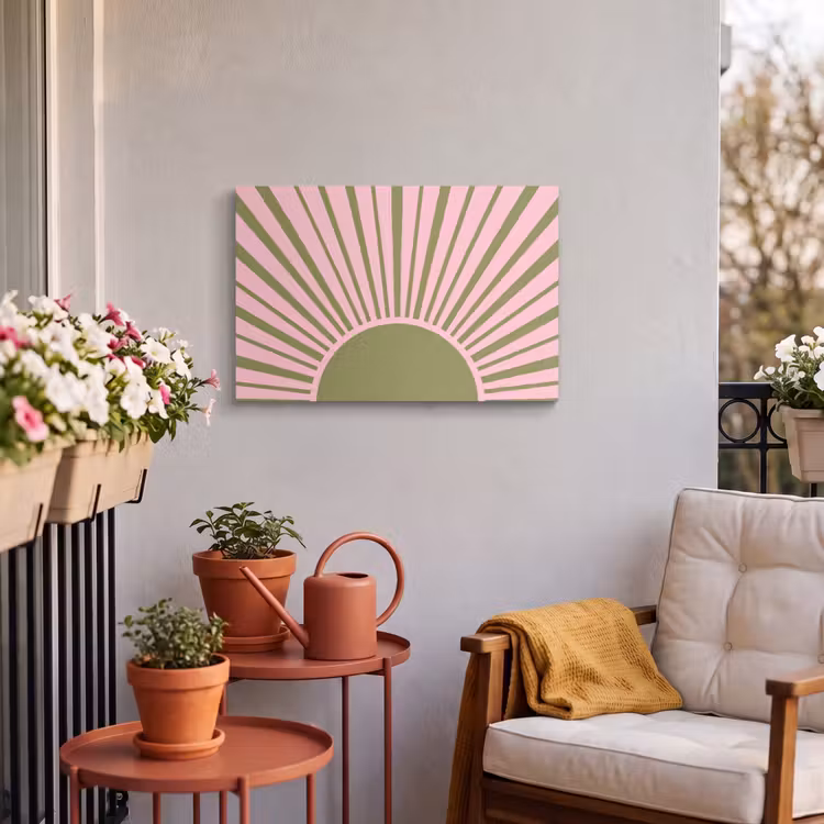 Buiten canvas - Abstract - Stralen - Grafisch - Roze - Groen — 4