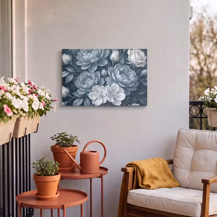 Buiten canvas - Bloemen - Boeket - Winter - Abstract - Blauw — 3