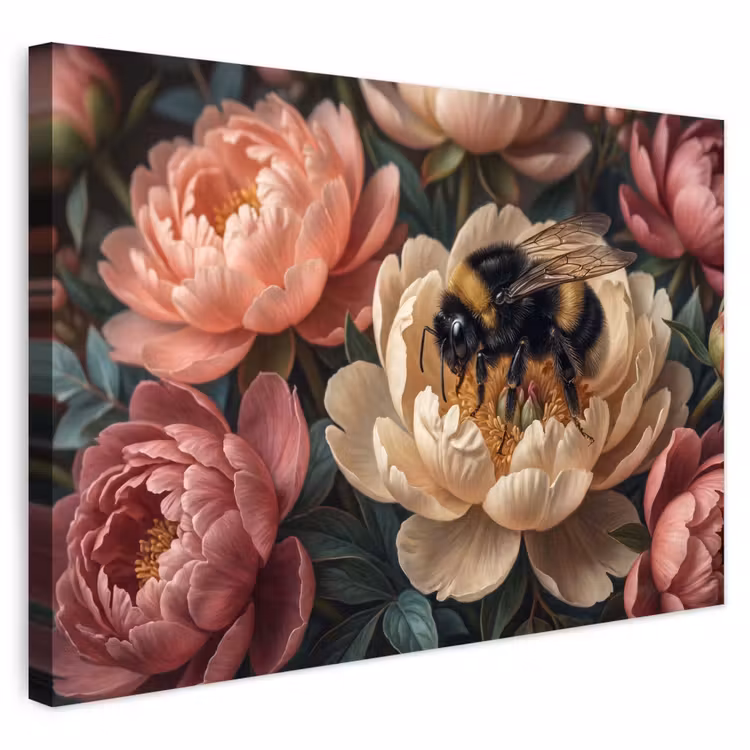 Buiten canvas - Bloemen - Insect - Natuur - Roze — 1