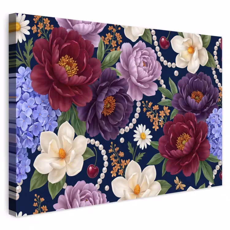 Buiten canvas - Bloemen - Parels - Decoratie - Modern - Blauw — 1