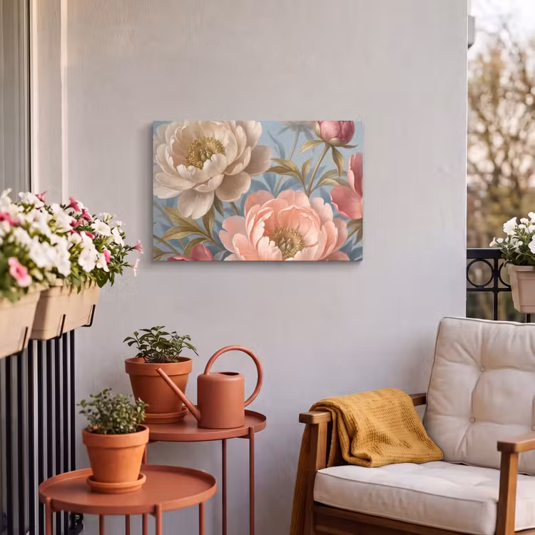 Buiten canvas - Bloemen - Roze - Beige - Modern - Natuur — 3