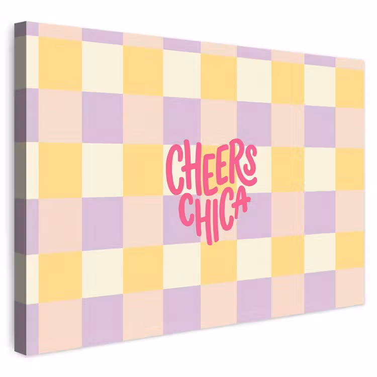 Buiten canvas - Cheers Chica - Ruitjes - Lila - Geel — 1
