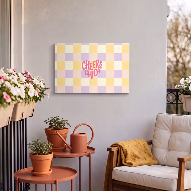 Buiten canvas - Cheers Chica - Ruitjes - Lila - Geel — 3