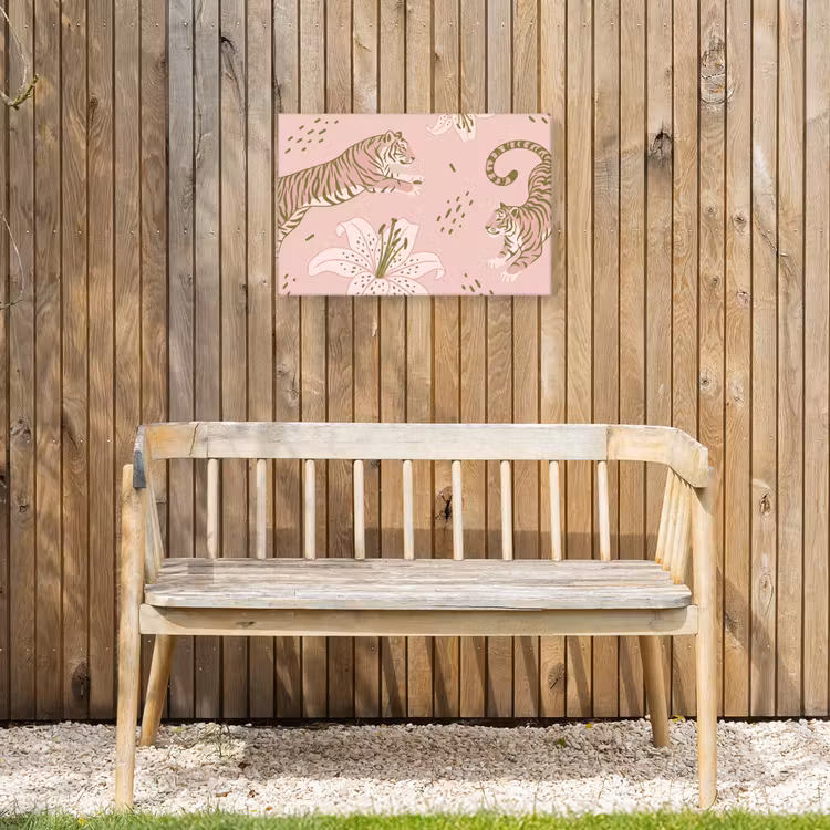 Buiten canvas - Kat - Springend - Bloemen - Abstract - Roze — 3