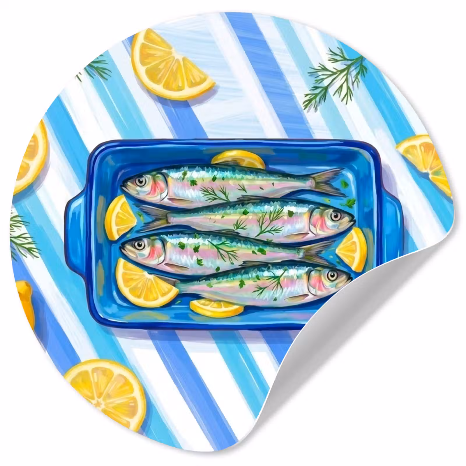 Behangcirkel - Vis - Citroen - Kruiden - Eten - Blauw — 1